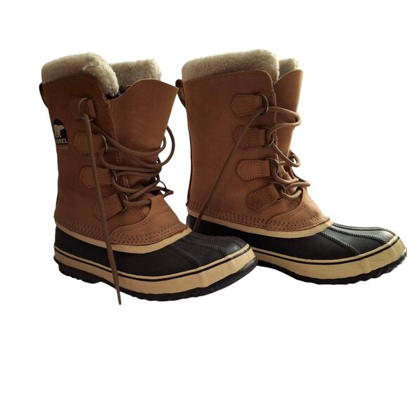 Sorel Caribou Womens Beige/Tan Waterproof Rubber Sole Winter Boots Laced Sz 8.5 - Picture 1 of 11